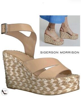 SIGERSON MORRISON Arien Nude Beige Leather Platform Wedge Espadrille Sandals 7